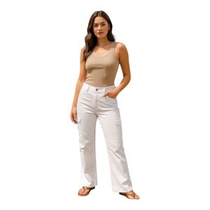 Bluespice‎ White Cargo Bootcut Jeans Size 9 Recycled Twill Stretch Summer NWT